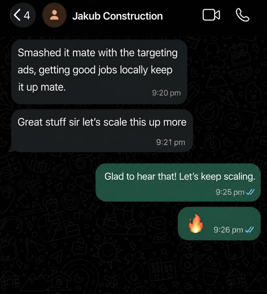 Client screenshot: Jakub Construction