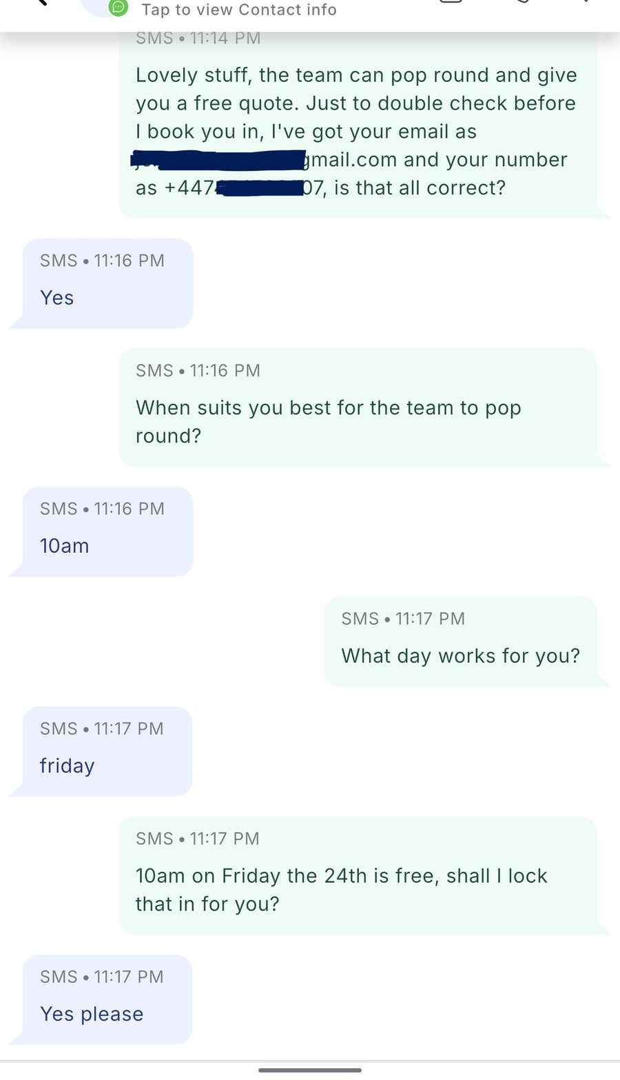 Client screenshot: AI Booking Agent